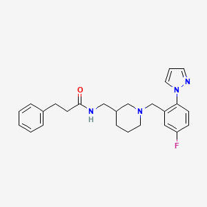molecular formula C25H29FN4O B6137571 N-[[1-[(5-fluoro-2-pyrazol-1-ylphenyl)methyl]piperidin-3-yl]methyl]-3-phenylpropanamide 