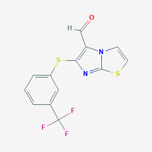 molecular formula C13H7F3N2OS2 B061377 6-((3-(Trifluoromethyl)phenyl)thio)imidazo[2,1-b]thiazole-5-carbaldehyde CAS No. 175277-56-2