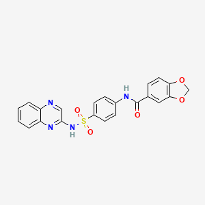 molecular formula C22H16N4O5S B6137726 N~5~-{4-[(2-QUINOXALINYLAMINO)SULFONYL]PHENYL}-1,3-BENZODIOXOLE-5-CARBOXAMIDE 