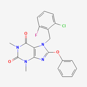 molecular formula C20H16ClFN4O3 B6137731 7-[(2-CHLORO-6-FLUOROPHENYL)METHYL]-1,3-DIMETHYL-8-PHENOXY-2,3,6,7-TETRAHYDRO-1H-PURINE-2,6-DIONE 
