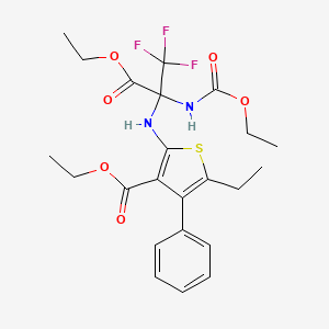 molecular formula C23H27F3N2O6S B6138131 Ethyl 2-({3-ethoxy-2-[(ethoxycarbonyl)amino]-1,1,1-trifluoro-3-oxopropan-2-yl}amino)-5-ethyl-4-phenylthiophene-3-carboxylate 