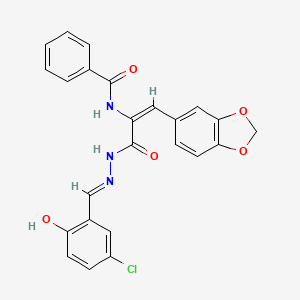 molecular formula C24H18ClN3O5 B6138502 N-[(1E)-2-(2H-1,3-BENZODIOXOL-5-YL)-1-{N'-[(E)-(5-CHLORO-2-HYDROXYPHENYL)METHYLIDENE]HYDRAZINECARBONYL}ETH-1-EN-1-YL]BENZAMIDE 