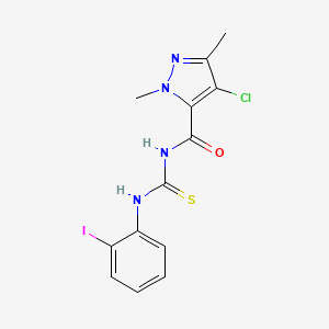 molecular formula C13H12ClIN4OS B6139137 N-[(4-CHLORO-1,3-DIMETHYL-1H-PYRAZOL-5-YL)CARBONYL]-N'-(2-IODOPHENYL)THIOUREA 