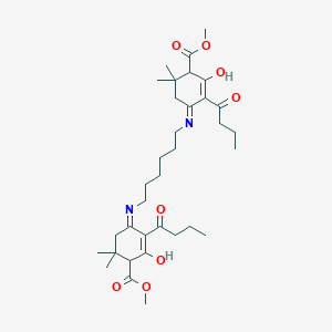 molecular formula C34H52N2O8 B6139154 Methyl 3-butanoyl-4-[6-[(2-butanoyl-3-hydroxy-4-methoxycarbonyl-5,5-dimethylcyclohex-2-en-1-ylidene)amino]hexylimino]-2-hydroxy-6,6-dimethylcyclohex-2-ene-1-carboxylate 