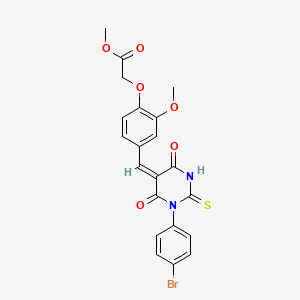 molecular formula C21H17BrN2O6S B6139170 methyl (4-{(E)-[1-(4-bromophenyl)-4,6-dioxo-2-thioxotetrahydropyrimidin-5(2H)-ylidene]methyl}-2-methoxyphenoxy)acetate 