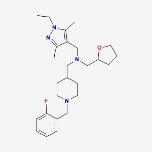 molecular formula C26H39FN4O B6140021 N-[(1-ethyl-3,5-dimethylpyrazol-4-yl)methyl]-1-[1-[(2-fluorophenyl)methyl]piperidin-4-yl]-N-(oxolan-2-ylmethyl)methanamine 