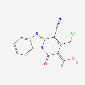 B6141938 11-(chloromethyl)-12-formyl-13-oxo-1,8-diazatricyclo[7.4.0.0,2,7]trideca-2,4,6,9,11-pentaene-10-carbonitrile CAS No. 571155-05-0