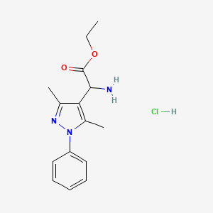molecular formula C15H20ClN3O2 B6142511 ethyl 2-amino-2-(3,5-dimethyl-1-phenyl-1H-pyrazol-4-yl)acetate hydrochloride CAS No. 1032547-91-3