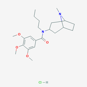 molecular formula C22H35ClN2O4 B061464 Benzamide, N-butyl-4-(8-methyl-8-azabicyclo(3.2.1)oct-3-yl)-3,4,5-trimethoxy-, monohydrochloride, endo- CAS No. 171261-29-3