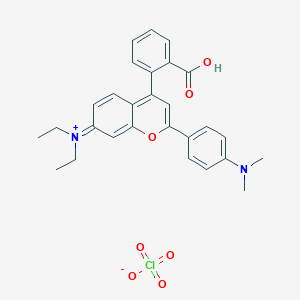 molecular formula C28H29ClN2O7 B061648 4-(2-Carboxyphenyl)-7-diethylamino-2-(4-dimethylaminophenyl)chromylium perchlorate CAS No. 168206-23-3