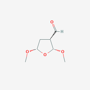molecular formula C7H12O4 B061679 (2R,3R,5S)-2,5-dimethoxyoxolane-3-carbaldehyde CAS No. 159551-27-6