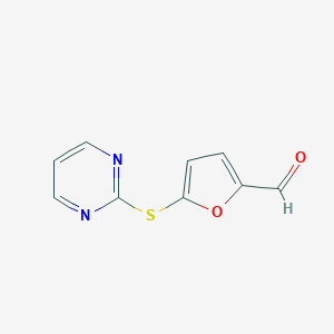 molecular formula C9H6N2O2S B061730 5-(Pyrimidin-2-ylsulfanyl)-furan-2-carbaldehyde CAS No. 57603-82-4