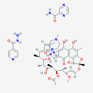 [(7S,9E,11S,12R,13S,14R,15R,16R,17S,18S,19E,21Z)-2,15,17,27,29-pentahydroxy-11-methoxy-3,7,12,14,16,18,22-heptamethyl-26-[(Z)-(4-methylpiperazin-1-yl)iminomethyl]-6,23-dioxo-8,30-dioxa-24-azatetracyclo[23.3.1.14,7.05,28]triaconta-1(29),2,4,9,19,21,25,27-octaen-13-yl] acetate;pyrazine-2-carboxamide;pyridine-4-carbohydrazide