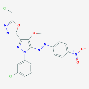 molecular formula C19H13Cl2N7O4 B061773 [5-[5-(Chloromethyl)-1,3,4-oxadiazol-2-yl]-2-(3-chlorophenyl)-4-methoxypyrazol-3-yl]-(4-nitrophenyl)diazene CAS No. 172701-69-8