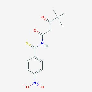 molecular formula C14H16N2O4S B061845 Pentanamide, 4,4-dimethyl-N-((4-nitrophenyl)thioxomethyl)-3-oxo- CAS No. 178408-11-2