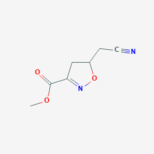 molecular formula C7H8N2O3 B061907 3-Isoxazolecarboxylicacid,5-(cyanomethyl)-4,5-dihydro-,methylester(9CI) CAS No. 172911-99-8