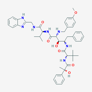 molecular formula C47H59N7O7 B061909 (2R,3S,4S)-N-(2-(4-Methoxybenzylamine)-4-((N-((((S)-phenyllactoyl))tert-leucine)amino)-3-hydroxy-5-phenylpentanoyl)valine (2-benzimidazolyl)methylamide CAS No. 161389-25-9