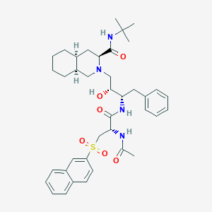 molecular formula C39H52N4O6S B061974 3-Isoquinolinecarboxamide, 2-(3-((2-(acetylamino)-3-(2-naphthalenylsulfonyl)-1-oxopropyl)amino)-2-hydroxy-4-phenylbutyl)-N-(1,1-dimethylethyl)decahydro-, (3S-(2(2S*,3R*(R*)),3alpha,4abeta,8abeta))- CAS No. 159878-24-7