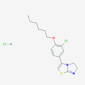 molecular formula C17H22Cl2N2OS B062006 Imidazo(2,1-b)thiazole, 5,6-dihydro-3-(3-chloro-4-(hexyloxy)phenyl)-, monohydrochloride CAS No. 160518-42-3