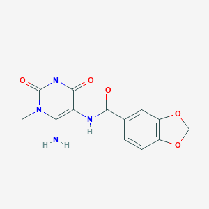 molecular formula C14H14N4O5 B062445 N-(4-amino-1,3-dimethyl-2,6-dioxopyrimidin-5-yl)-1,3-benzodioxole-5-carboxamide CAS No. 166115-71-5