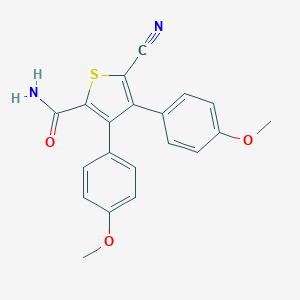 5-Cyano-3,4-bis(4-methoxyphenyl)thiophene-2-carboxamide