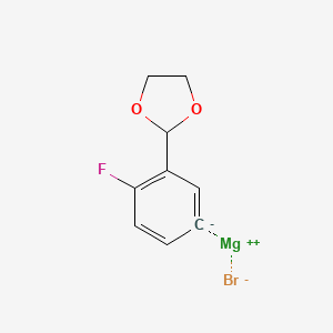 molecular formula C9H8BrFMgO2 B6287707 magnesium;2-(2-fluorobenzene-5-id-1-yl)-1,3-dioxolane;bromide CAS No. 738580-62-6