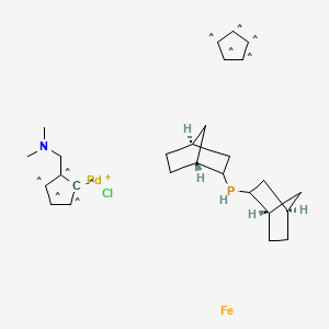 molecular formula C27H39ClFeNPPd B6289028 Chloro(di-2-norbornylphosphino)(2-dimethylaminomethylferrocen-1-yl)palladium(II) CAS No. 614753-51-4