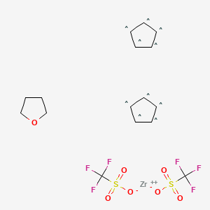 molecular formula C16H18F6O7S2Zr B6289044 Bis(cyclopentadienyl)zirconium(IV) bis(trifluoromethanesulfonate)tetrahydrofuran complex CAS No. 89672-77-5