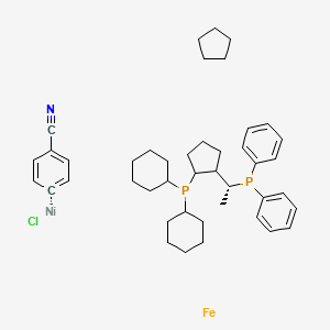 molecular formula C43H58ClFeNNiP2- B6289727 benzonitrile;chloronickel;cyclopentane;dicyclohexyl-[2-[(1R)-1-diphenylphosphanylethyl]cyclopentyl]phosphane;iron CAS No. 2049086-36-2