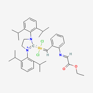 molecular formula C38H49Cl2N3O2Ru B6289986 Dichloro(1,3-di-i-propylphenylimidazolidin-2-ylidene){2-[(ethoxy-2-oxoethylidene)amino]benzylidene} ruthenium(II) HeatMet SIPr CAS No. 2097273-88-4