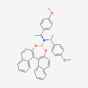 molecular formula C38H34NO4P B6291243 N,N-bis[(1R)-1-(4-methoxyphenyl)ethyl]-12,14-dioxa-13-phosphapentacyclo[13.8.0.02,11.03,8.018,23]tricosa-1(15),2(11),3,5,7,9,16,18,20,22-decaen-13-amine CAS No. 1268169-10-3