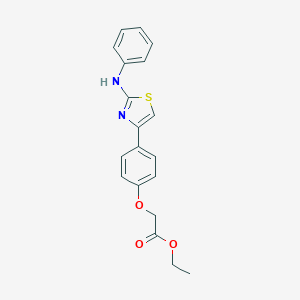 molecular formula C19H18N2O3S B062914 Acetic acid, (4-(2-phenylamino)-4-thiazolyl)phenoxy-, ethyl ester CAS No. 168127-30-8