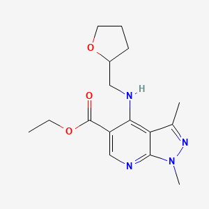 molecular formula C16H22N4O3 B6292560 Ethyl 1,3-dimethyl-4-[(tetrahydrofuran-2-ylmethyl)amino]-1H-pyrazolo[3,4-b]pyridine-5-carboxylate CAS No. 2415751-98-1