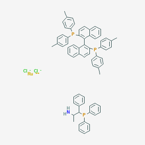 molecular formula C69H62Cl2NP3Ru B6292790 Dichloro{(R)-2,2'-bis[bis(4-methylphenyl)]-1,1'-binaphthyl}[(1R,2R)-2-amino-1-phenylpropyldiphenylphosphine]ruthenium(II) CAS No. 1150113-55-5