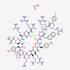 molecular formula C99H148FN33O21S2 B6295694 acetic acid;(3R,6S,9S,12S,15R,20R,23S,26S,29S,32S)-3,6-bis(4-aminobutyl)-N-[(2S)-1-amino-5-carbamimidamido-1-oxopentan-2-yl]-15-[[(2S)-2-[[(2S)-5-carbamimidamido-2-[[(2S)-5-carbamimidamido-2-[(4-fluorobenzoyl)amino]pentanoyl]amino]pentanoyl]amino]-3-naphthalen-2-ylpropanoyl]amino]-26-(3-carbamimidamidopropyl)-9,23-bis[3-(carbamoylamino)propyl]-12,29-bis[(4-hydroxyphenyl)methyl]-2,5,8,11,14,22,25,28,31-nonaoxo-17,18-dithia-1,4,7,10,13,21,24,27,30-nonazabicyclo[30.3.0]pentatriacontane-20-carboxamide CAS No. 2639893-42-6