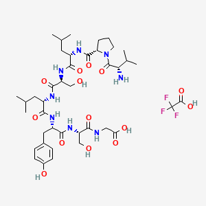 molecular formula C41H63F3N8O14 B6297823 2-[[(2S)-2-[[(2S)-2-[[(2S)-2-[[(2S)-2-[[(2S)-2-[[(2S)-1-[(2S)-2-amino-3-methylbutanoyl]pyrrolidine-2-carbonyl]amino]-4-methylpentanoyl]amino]-3-hydroxypropanoyl]amino]-4-methylpentanoyl]amino]-3-(4-hydroxyphenyl)propanoyl]amino]-3-hydroxypropanoyl]amino]acetic acid;2,2,2-trifluoroacetic acid CAS No. 425632-67-3