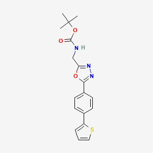 molecular formula C18H19N3O3S B6299125 [5-(4-Thiophen-2-yl-phenyl)-[1,3,4]oxadiazol-2-ylmethyl]-carbamic acid tert-butyl ester CAS No. 2368871-88-7