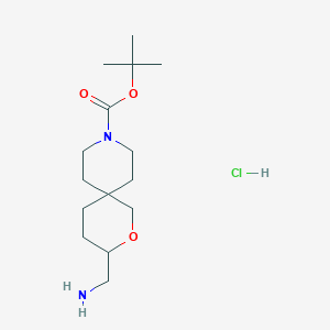 molecular formula C15H29ClN2O3 B6304699 tert-Butyl 3-(aminomethyl)-2-oxa-9-azaspiro[5.5]undecane-9-carboxylate hydrochloride CAS No. 2177257-50-8