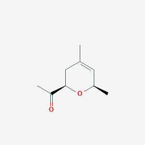 molecular formula C9H14O2 B063056 Ethanone, 1-(3,6-dihydro-4,6-dimethyl-2H-pyran-2-yl)-, cis-(9CI) CAS No. 159849-64-6