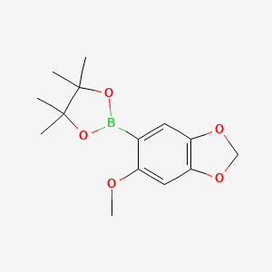 molecular formula C14H19BO5 B6306231 5-Methoxy-6-(4,4,5,5-tetramethyl-1,3,2-dioxaborolan-2-yl)-1,3-benzodioxole, 95% CAS No. 1878120-20-7