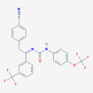 molecular formula C24H15F6N3O2 B6311960 N-[1-(3-(Trifluoromethyl)phenyl)-2-(4-cyanophenyl)ethylidene]-N'-[4-(trifluoromethyl)phenyl]urea CAS No. 1357628-16-0