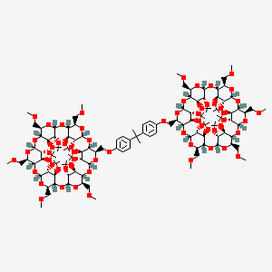 molecular formula C121H200O60 B6313658 (1R,3R,5R,6R,8R,10R,11R,13R,15R,16R,18R,20R,21R,23R,25R,26R,28R,30R,31S,32R,33S,34R,35S,36R,37S,38R,39S,40R,41S,42R)-5-[[4-[2-[4-[[(1R,3R,5R,6R,8R,10R,11R,13R,15R,16R,18R,20R,21R,23R,25R,26R,28R,30R,31S,32R,33S,34R,35S,36R,37S,38R,39S,40R,41S,42R)-31,32,33,34,35,36,37,38,39,40,41,42-dodecamethoxy-10,15,20,25,30-pentakis(methoxymethyl)-2,4,7,9,12,14,17,19,22,24,27,29-dodecaoxaheptacyclo[26.2.2.23,6.28,11.213,16.218,21.223,26]dotetracontan-5-yl]methoxy]phenyl]propan-2-yl]phenoxy]methyl]-31,32,33,34,35,36,37,38,39,40,41,42-dodecamethoxy-10,15,20,25,30-pentakis(methoxymethyl)-2,4,7,9,12,14,17,19,22,24,27,29-dodecaoxaheptacyclo[26.2.2.23,6.28,11.213,16.218,21.223,26]dotetracontane CAS No. 1019999-16-6