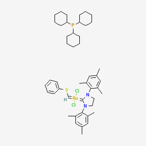 molecular formula C46H65Cl2N2PRuS B6313753 Tricyclohexylphosphine[1,3-bis(2,4,6-trimethylphenyl)-4,5-dihydroimidazol-2-ylidene][(phenylthio)methylene]ruthenium(II) dichloride CAS No. 1155422-69-7