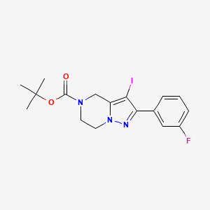 molecular formula C17H19FIN3O2 B6315458 2-(3-Fluoro-phenyl)-3-iodo-6,7-dihydro-4H-pyrazolo[1,5-a]pyrazine-5-carboxylic acid t-butyl ester, 95% CAS No. 1773507-42-8