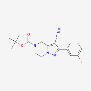 molecular formula C18H19FN4O2 B6315459 3-Cyano-2-(3-fluoro-phenyl)-6,7-dihydro-4H-pyrazolo[1,5-a]pyrazine-5-carboxylic acid t-butyl ester, 95% CAS No. 1773507-43-9