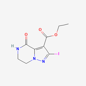 molecular formula C9H10IN3O3 B6315474 2-Iodo-4-oxo-4,5,6,7-tetrahydro-pyrazolo[1,5-a]pyrazine-3-carboxylic acid ethyl ester, 95% CAS No. 1773507-49-5