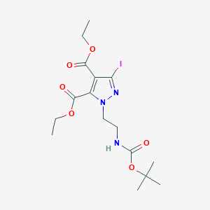 molecular formula C16H24IN3O6 B6315479 2-(2-t-Butoxycarbonylamino-ethyl)-5-iodo-2H-pyrazole-3,4-dicarboxylic acid diethyl ester, 95% CAS No. 1773507-48-4