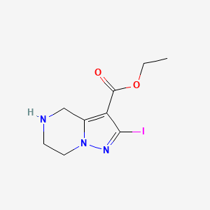 molecular formula C9H12IN3O2 B6315480 2-Iodo-4,5,6,7-tetrahydro-pyrazolo[1,5-a]pyrazine-3-carboxylic acid ethyl ester, 95% CAS No. 1773507-50-8