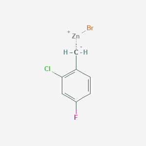 molecular formula C7H5BrClFZn B6317711 2-Chloro-4-fluorobenzylzinc bromide, 0.50 M in THF CAS No. 1072787-65-5