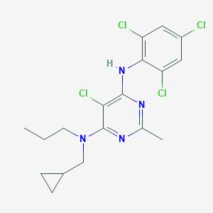 molecular formula C18H21Cl5N4 B063192 5-chloro-4-N-(cyclopropylmethyl)-2-methyl-4-N-propyl-6-N-(2,4,6-trichlorophenyl)pyrimidine-4,6-diamine CAS No. 184241-44-9